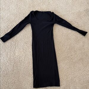 Zara ribbed Midi Black Long Sleeve Dress